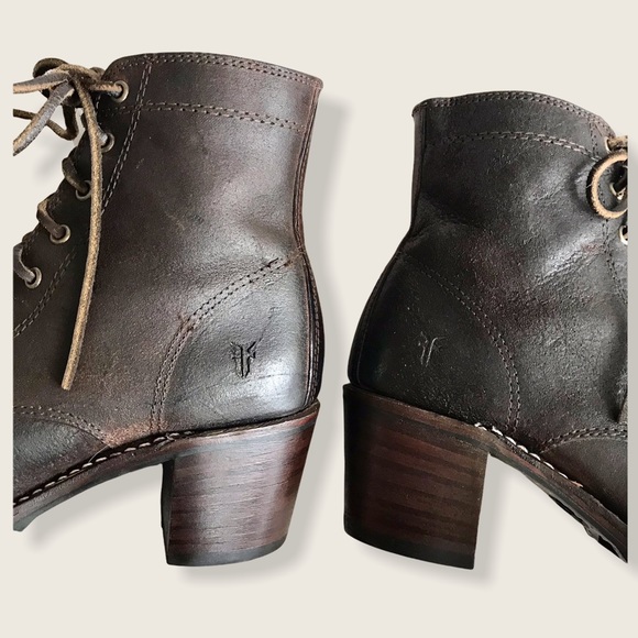 Frye Sabrina 6G Brown Suede Combat Ankle Booties - Picture 11 of 15